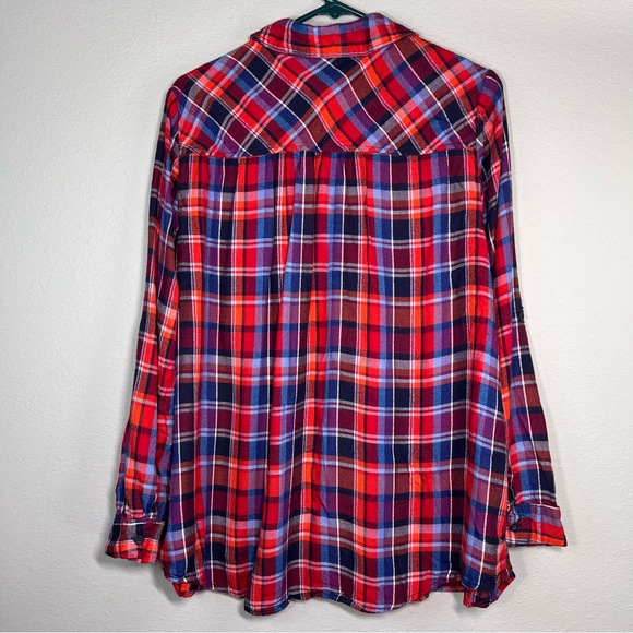 Lane Bryant Red and Blue Plaid Long Sleeve Button Down Shirt - Picture 3 of 4